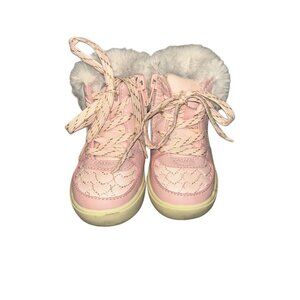 Toddler Girls Pink Oshkosh Heart Quilt White Faux Fur Size 6 Boots